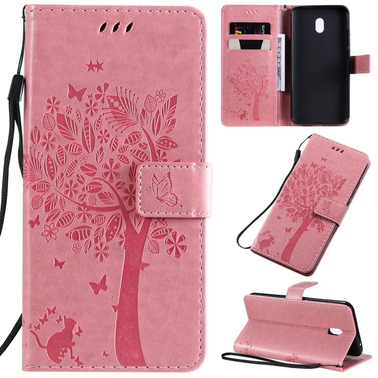 Tree & Cat Pattern Pressed Printing Horizontal Flip PU Leather Case with Holder & Card Slots & Wallet & Lanyard, For LG G8X, For Xiaomi Redmi 8A