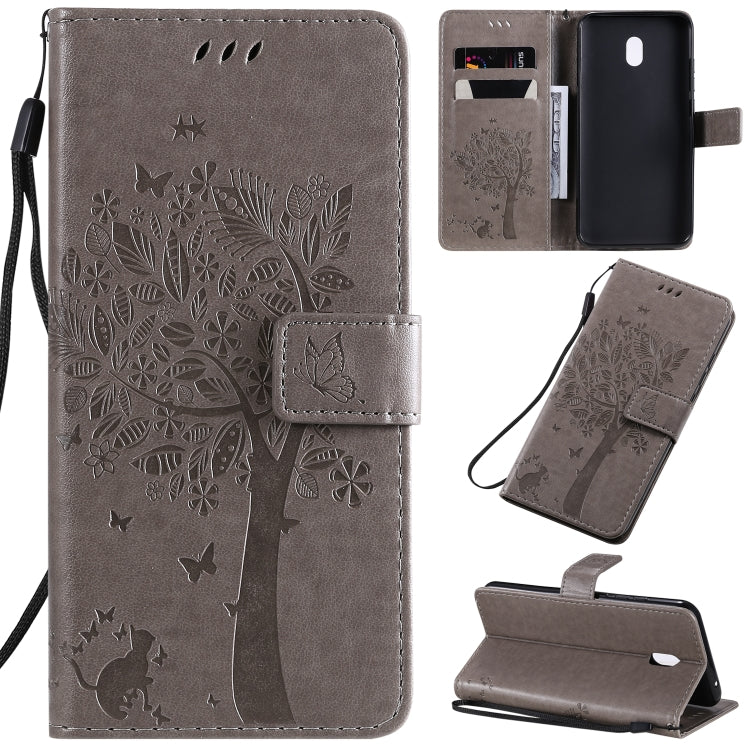 Tree & Cat Pattern Pressed Printing Horizontal Flip PU Leather Case with Holder & Card Slots & Wallet & Lanyard, For LG G8X, For Xiaomi Redmi 8A