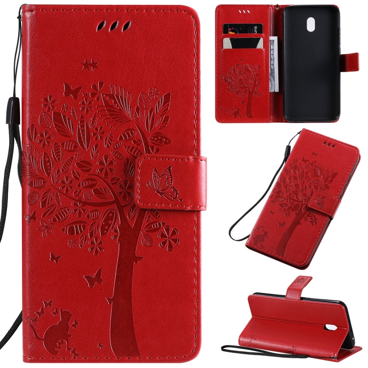 Tree & Cat Pattern Pressed Printing Horizontal Flip PU Leather Case with Holder & Card Slots & Wallet & Lanyard, For LG G8X, For Xiaomi Redmi 8A