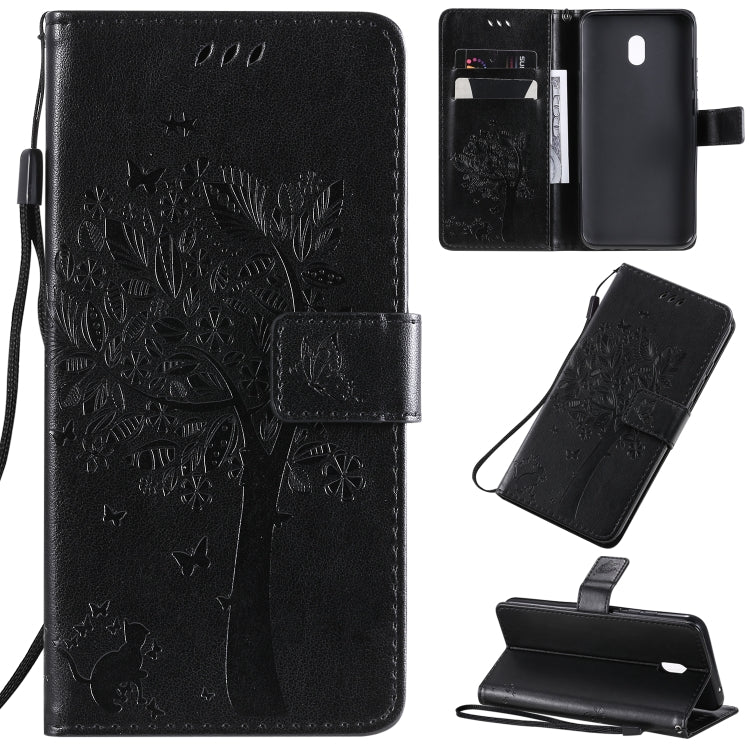 Tree & Cat Pattern Pressed Printing Horizontal Flip PU Leather Case with Holder & Card Slots & Wallet & Lanyard, For LG G8X, For Xiaomi Redmi 8A
