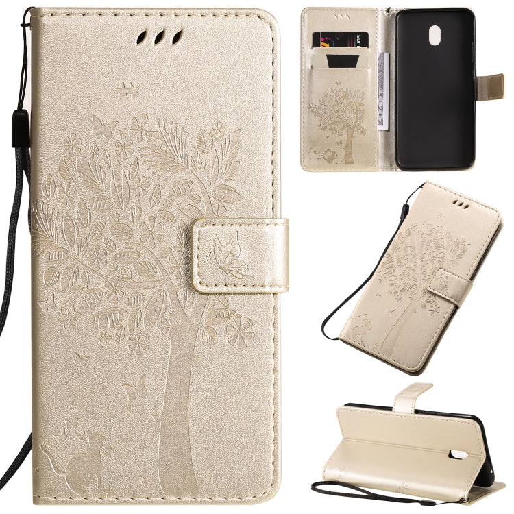 Tree & Cat Pattern Pressed Printing Horizontal Flip PU Leather Case with Holder & Card Slots & Wallet & Lanyard, For LG G8X, For Xiaomi Redmi 8A