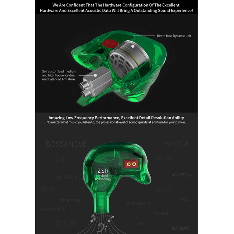 KZ ZSR 6-unit Ring Iron In-ear Wired Earphone,, Standard Version(Green), ZSR Mic Version(White), ZSR Mic Version(Black), ZSR Mic Version(Red), ZSR Mic Version(Green), ZSR Standard Version(White), ZSR Standard Version(Black), ZSR Standard Version(Red)