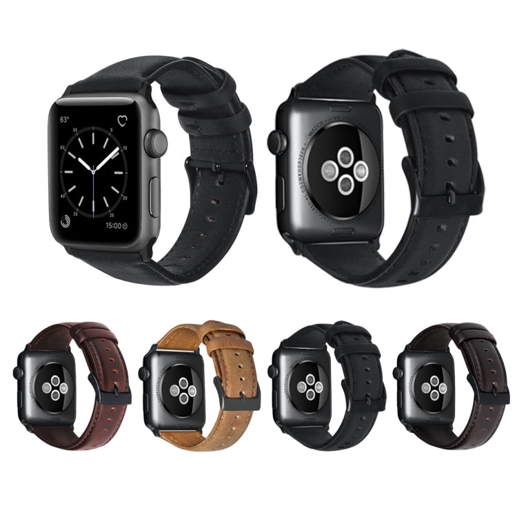 Oil Wax Genuine Leather Strap Watchband, For Apple Watch Series 8&7 41mm / SE 2&6&SE&5&4 40mm / 3&2&1 38mm, For Apple Watch Series 7 41mm / 6 & SE & 5 & 4 40mm / 3 & 2 & 1 38mm                                                                            ...