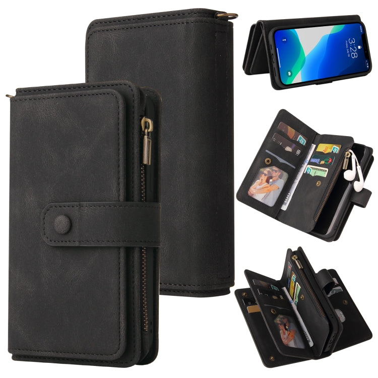 Skin Feel PU + TPU Horizontal Flip Leather Case with Holder & 15 Cards Slot & Wallet & Zipper Pocket & Lanyard, For iPhone 13 Pro Max, For iPhone 13 Pro, For iPhone 13, For iPhone 13 mini, For iPhone 12 Pro Max, For iPhone 12 / 12 Pro