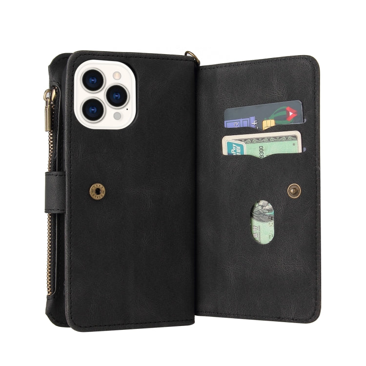Skin Feel PU + TPU Horizontal Flip Leather Case with Holder & 15 Cards Slot & Wallet & Zipper Pocket & Lanyard, For iPhone 13 Pro Max, For iPhone 13 Pro, For iPhone 13, For iPhone 13 mini, For iPhone 12 Pro Max, For iPhone 12 / 12 Pro