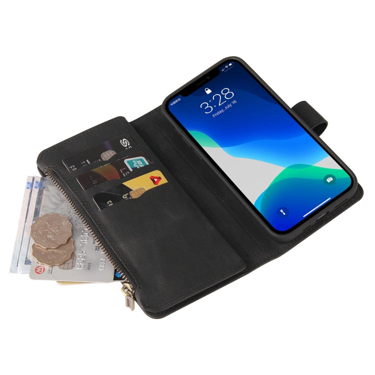 Skin Feel PU + TPU Horizontal Flip Leather Case with Holder & 15 Cards Slot & Wallet & Zipper Pocket & Lanyard, For iPhone 13 Pro Max, For iPhone 13 Pro, For iPhone 13, For iPhone 13 mini, For iPhone 12 Pro Max, For iPhone 12 / 12 Pro