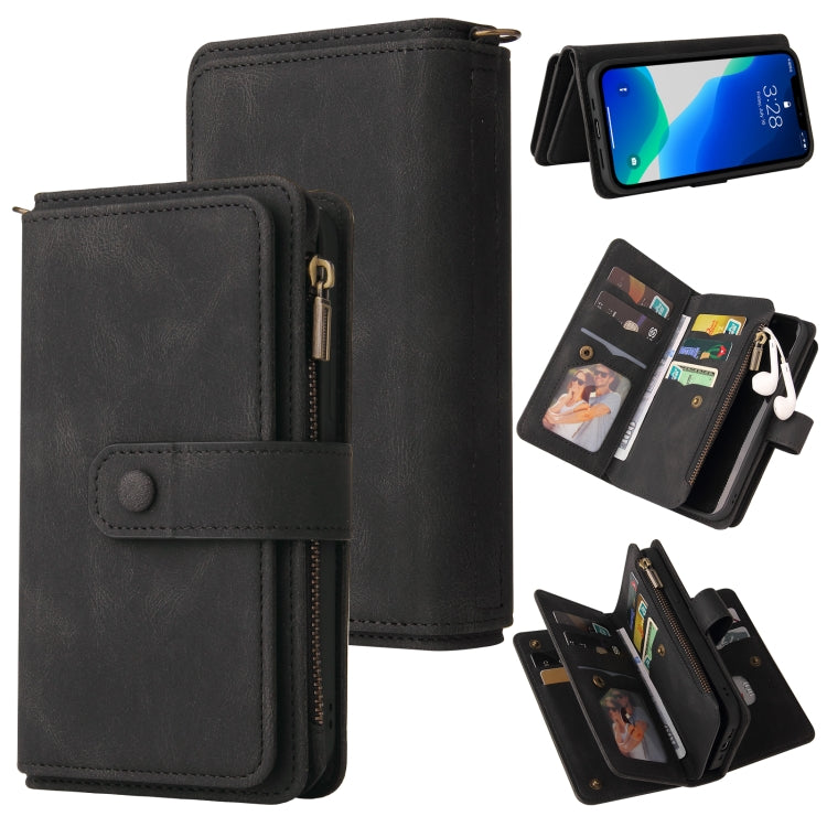 Skin Feel PU + TPU Horizontal Flip Leather Case with Holder & 15 Cards Slot & Wallet & Zipper Pocket & Lanyard, For iPhone 13 Pro Max, For iPhone 13 Pro, For iPhone 13, For iPhone 13 mini, For iPhone 12 Pro Max, For iPhone 12 / 12 Pro
