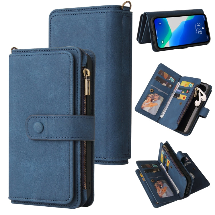Skin Feel PU + TPU Horizontal Flip Leather Case with Holder & 15 Cards Slot & Wallet & Zipper Pocket & Lanyard, For iPhone 13 Pro Max, For iPhone 13 Pro, For iPhone 13, For iPhone 13 mini, For iPhone 12 Pro Max, For iPhone 12 / 12 Pro