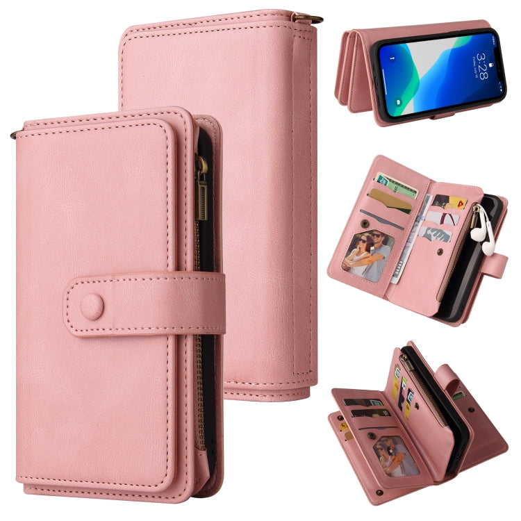 Skin Feel PU + TPU Horizontal Flip Leather Case with Holder & 15 Cards Slot & Wallet & Zipper Pocket & Lanyard, For iPhone 13 Pro Max, For iPhone 13 Pro, For iPhone 13, For iPhone 13 mini, For iPhone 12 Pro Max, For iPhone 12 / 12 Pro