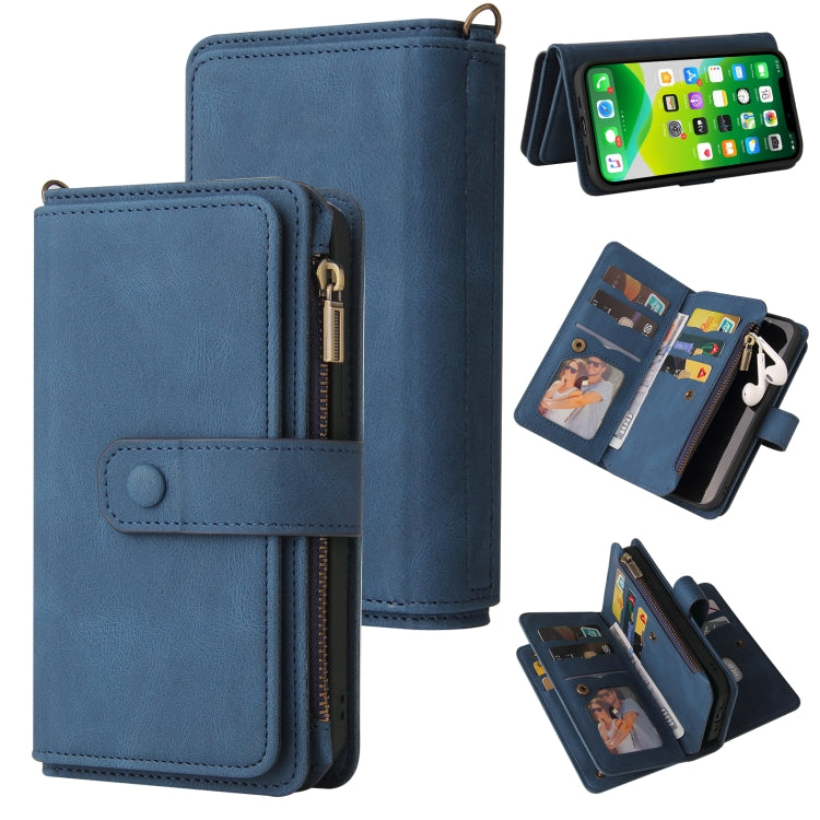 Skin Feel PU + TPU Horizontal Flip Leather Case with Holder & 15 Cards Slot & Wallet & Zipper Pocket & Lanyard, For iPhone 13 Pro Max, For iPhone 13 Pro, For iPhone 13, For iPhone 13 mini, For iPhone 12 Pro Max, For iPhone 12 / 12 Pro