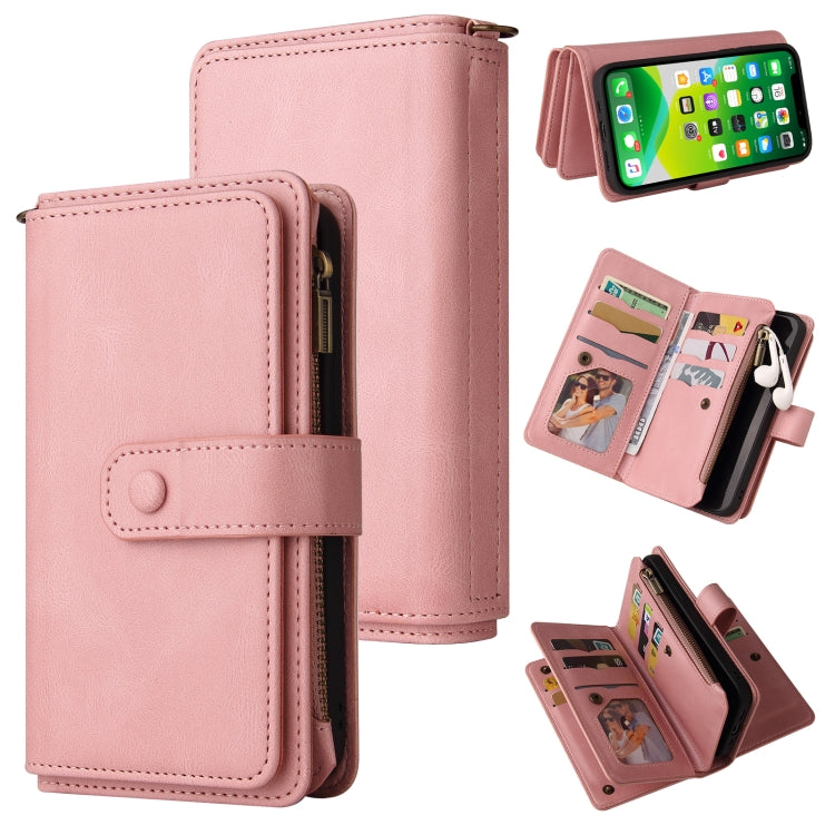 Skin Feel PU + TPU Horizontal Flip Leather Case with Holder & 15 Cards Slot & Wallet & Zipper Pocket & Lanyard, For iPhone 13 Pro Max, For iPhone 13 Pro, For iPhone 13, For iPhone 13 mini, For iPhone 12 Pro Max, For iPhone 12 / 12 Pro