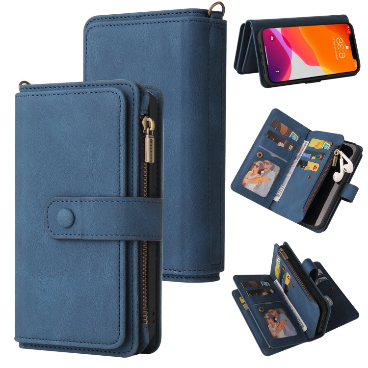 Skin Feel PU + TPU Horizontal Flip Leather Case with Holder & 15 Cards Slot & Wallet & Zipper Pocket & Lanyard, For iPhone 13 Pro Max, For iPhone 13 Pro, For iPhone 13, For iPhone 13 mini, For iPhone 12 Pro Max, For iPhone 12 / 12 Pro