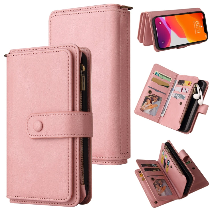 Skin Feel PU + TPU Horizontal Flip Leather Case with Holder & 15 Cards Slot & Wallet & Zipper Pocket & Lanyard, For iPhone 13 Pro Max, For iPhone 13 Pro, For iPhone 13, For iPhone 13 mini, For iPhone 12 Pro Max, For iPhone 12 / 12 Pro