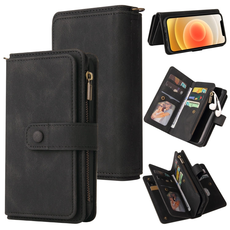 Skin Feel PU + TPU Horizontal Flip Leather Case with Holder & 15 Cards Slot & Wallet & Zipper Pocket & Lanyard, For iPhone 13 Pro Max, For iPhone 13 Pro, For iPhone 13, For iPhone 13 mini, For iPhone 12 Pro Max, For iPhone 12 / 12 Pro