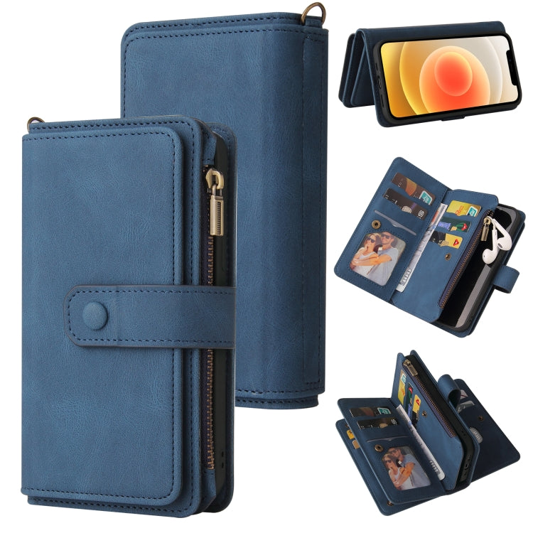 Skin Feel PU + TPU Horizontal Flip Leather Case with Holder & 15 Cards Slot & Wallet & Zipper Pocket & Lanyard, For iPhone 13 Pro Max, For iPhone 13 Pro, For iPhone 13, For iPhone 13 mini, For iPhone 12 Pro Max, For iPhone 12 / 12 Pro
