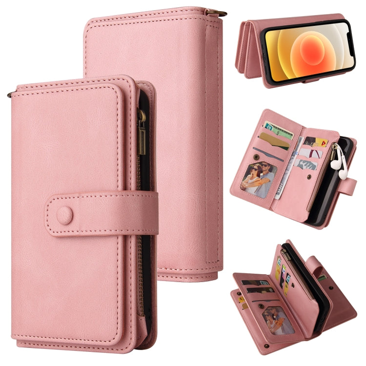 Skin Feel PU + TPU Horizontal Flip Leather Case with Holder & 15 Cards Slot & Wallet & Zipper Pocket & Lanyard, For iPhone 13 Pro Max, For iPhone 13 Pro, For iPhone 13, For iPhone 13 mini, For iPhone 12 Pro Max, For iPhone 12 / 12 Pro
