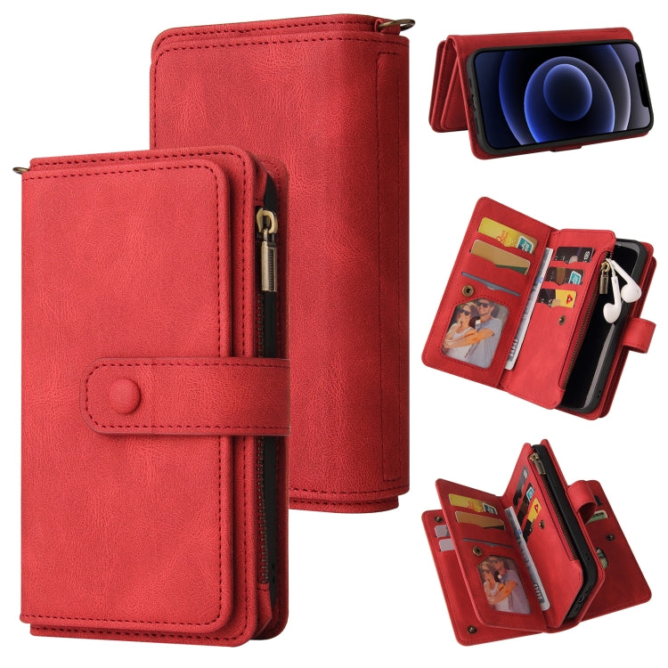Skin Feel PU + TPU Horizontal Flip Leather Case with Holder & 15 Cards Slot & Wallet & Zipper Pocket & Lanyard, For iPhone 12 mini, For iPhone 11 Pro Max, For iPhone 11 Pro, For iPhone 11, For iPhone X / XS, For iPhone XS Max