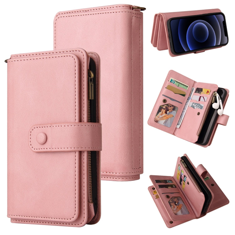 Skin Feel PU + TPU Horizontal Flip Leather Case with Holder & 15 Cards Slot & Wallet & Zipper Pocket & Lanyard, For iPhone 12 mini, For iPhone 11 Pro Max, For iPhone 11 Pro, For iPhone 11, For iPhone X / XS, For iPhone XS Max