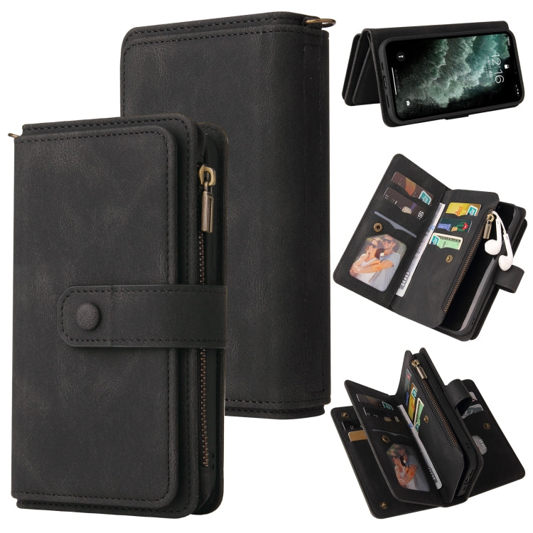 Skin Feel PU + TPU Horizontal Flip Leather Case with Holder & 15 Cards Slot & Wallet & Zipper Pocket & Lanyard, For iPhone 12 mini, For iPhone 11 Pro Max, For iPhone 11 Pro, For iPhone 11, For iPhone X / XS, For iPhone XS Max