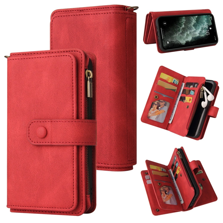 Skin Feel PU + TPU Horizontal Flip Leather Case with Holder & 15 Cards Slot & Wallet & Zipper Pocket & Lanyard, For iPhone 12 mini, For iPhone 11 Pro Max, For iPhone 11 Pro, For iPhone 11, For iPhone X / XS, For iPhone XS Max