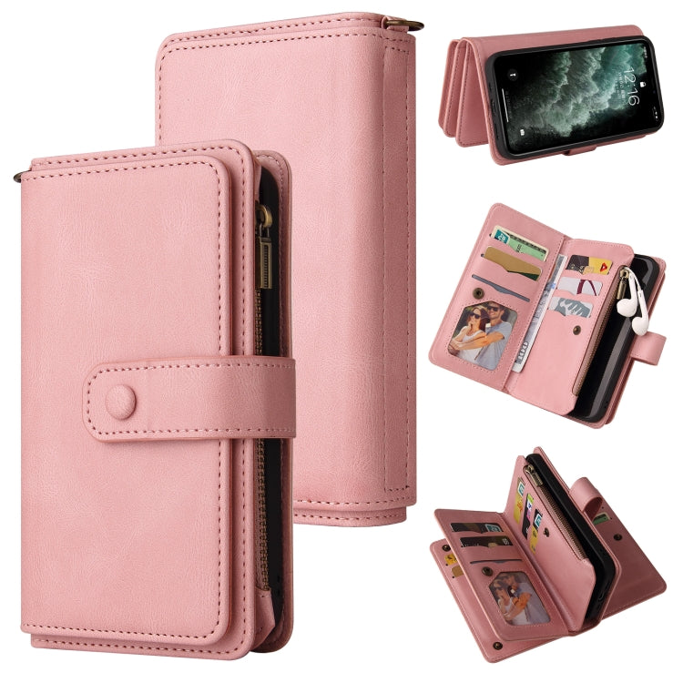 Skin Feel PU + TPU Horizontal Flip Leather Case with Holder & 15 Cards Slot & Wallet & Zipper Pocket & Lanyard, For iPhone 12 mini, For iPhone 11 Pro Max, For iPhone 11 Pro, For iPhone 11, For iPhone X / XS, For iPhone XS Max