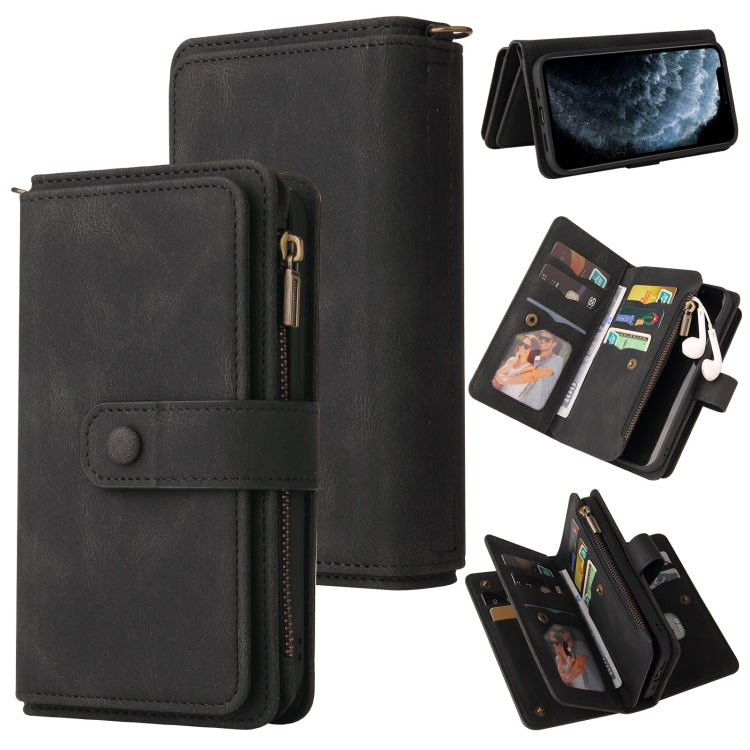 Skin Feel PU + TPU Horizontal Flip Leather Case with Holder & 15 Cards Slot & Wallet & Zipper Pocket & Lanyard, For iPhone 12 mini, For iPhone 11 Pro Max, For iPhone 11 Pro, For iPhone 11, For iPhone X / XS, For iPhone XS Max