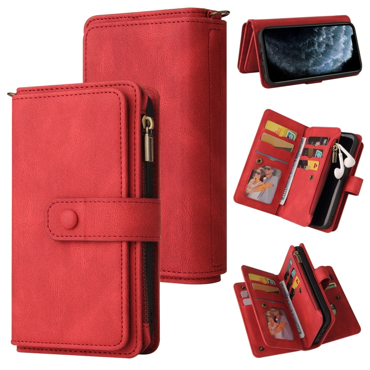 Skin Feel PU + TPU Horizontal Flip Leather Case with Holder & 15 Cards Slot & Wallet & Zipper Pocket & Lanyard, For iPhone 12 mini, For iPhone 11 Pro Max, For iPhone 11 Pro, For iPhone 11, For iPhone X / XS, For iPhone XS Max
