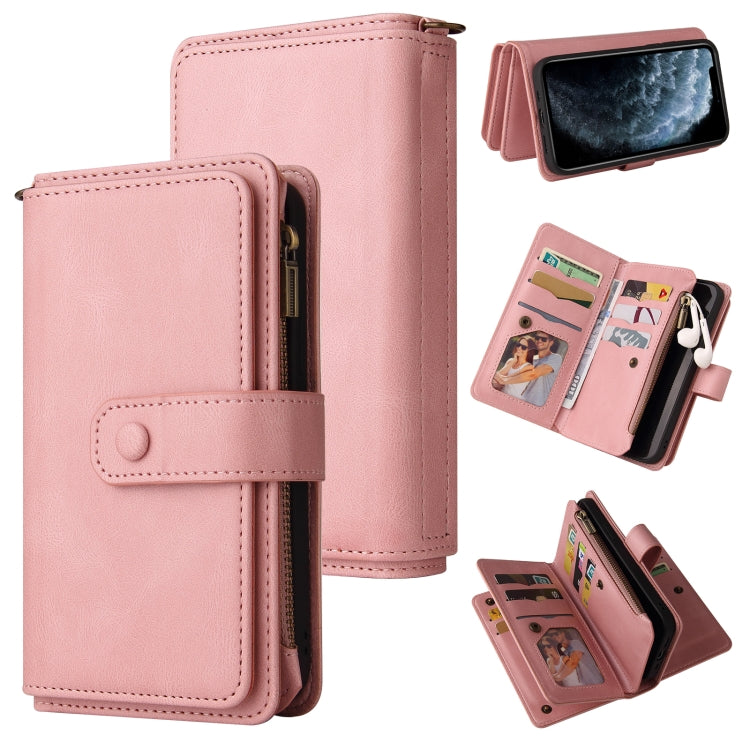 Skin Feel PU + TPU Horizontal Flip Leather Case with Holder & 15 Cards Slot & Wallet & Zipper Pocket & Lanyard, For iPhone 12 mini, For iPhone 11 Pro Max, For iPhone 11 Pro, For iPhone 11, For iPhone X / XS, For iPhone XS Max