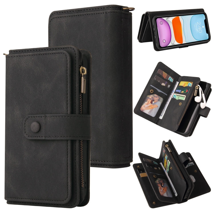 Skin Feel PU + TPU Horizontal Flip Leather Case with Holder & 15 Cards Slot & Wallet & Zipper Pocket & Lanyard, For iPhone 12 mini, For iPhone 11 Pro Max, For iPhone 11 Pro, For iPhone 11, For iPhone X / XS, For iPhone XS Max