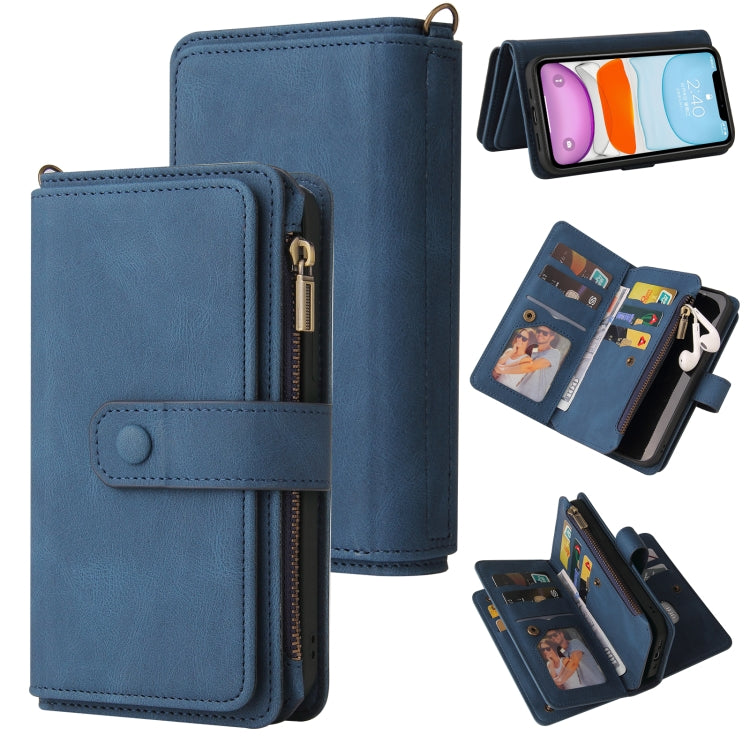 Skin Feel PU + TPU Horizontal Flip Leather Case with Holder & 15 Cards Slot & Wallet & Zipper Pocket & Lanyard, For iPhone 12 mini, For iPhone 11 Pro Max, For iPhone 11 Pro, For iPhone 11, For iPhone X / XS, For iPhone XS Max