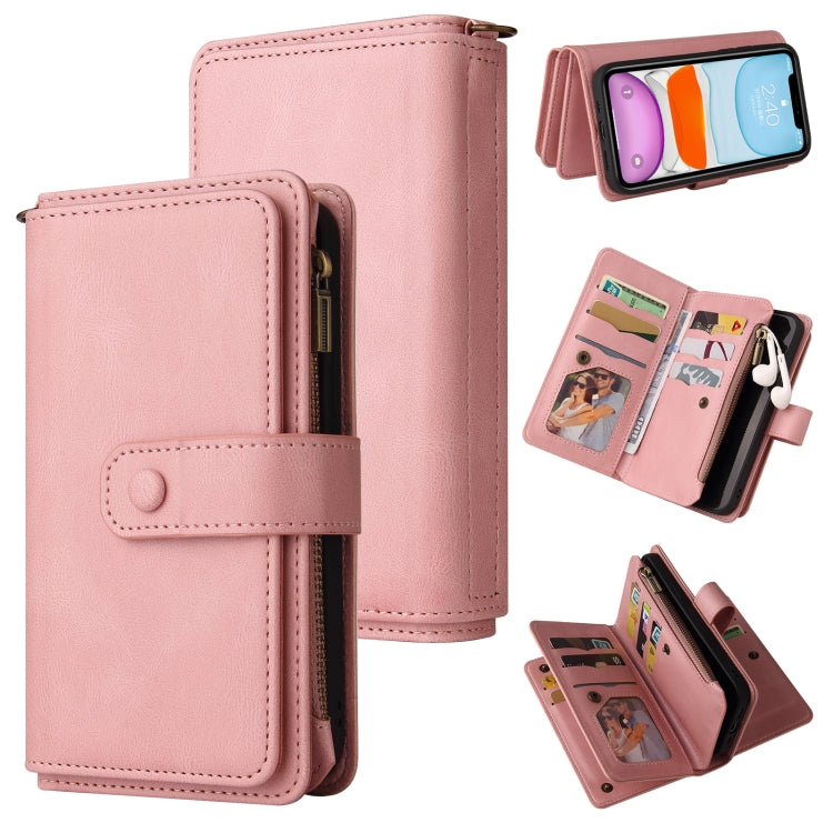 Skin Feel PU + TPU Horizontal Flip Leather Case with Holder & 15 Cards Slot & Wallet & Zipper Pocket & Lanyard, For iPhone 12 mini, For iPhone 11 Pro Max, For iPhone 11 Pro, For iPhone 11, For iPhone X / XS, For iPhone XS Max