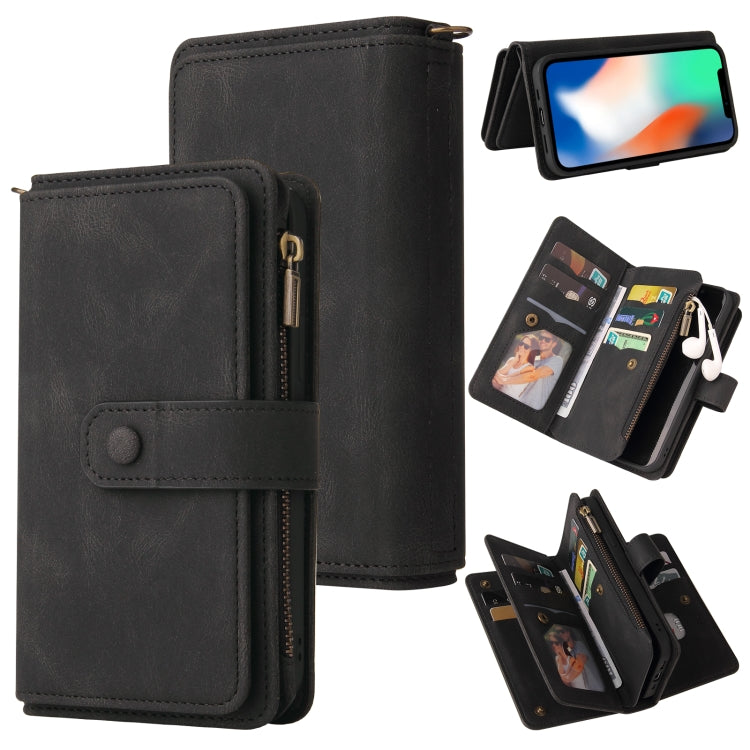Skin Feel PU + TPU Horizontal Flip Leather Case with Holder & 15 Cards Slot & Wallet & Zipper Pocket & Lanyard, For iPhone 12 mini, For iPhone 11 Pro Max, For iPhone 11 Pro, For iPhone 11, For iPhone X / XS, For iPhone XS Max