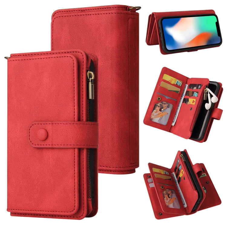 Skin Feel PU + TPU Horizontal Flip Leather Case with Holder & 15 Cards Slot & Wallet & Zipper Pocket & Lanyard, For iPhone 12 mini, For iPhone 11 Pro Max, For iPhone 11 Pro, For iPhone 11, For iPhone X / XS, For iPhone XS Max