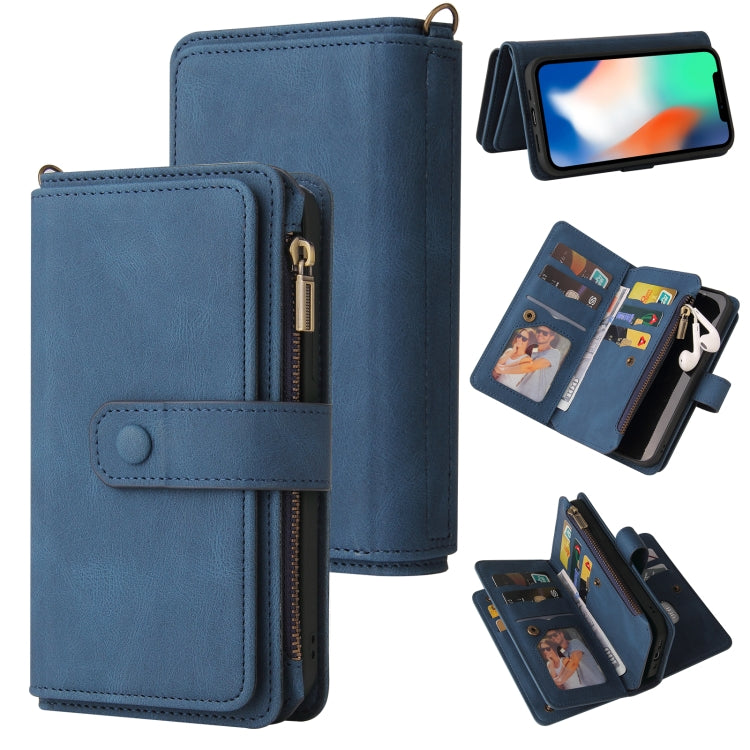 Skin Feel PU + TPU Horizontal Flip Leather Case with Holder & 15 Cards Slot & Wallet & Zipper Pocket & Lanyard, For iPhone 12 mini, For iPhone 11 Pro Max, For iPhone 11 Pro, For iPhone 11, For iPhone X / XS, For iPhone XS Max