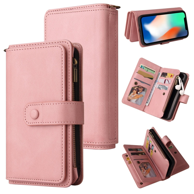 Skin Feel PU + TPU Horizontal Flip Leather Case with Holder & 15 Cards Slot & Wallet & Zipper Pocket & Lanyard, For iPhone 12 mini, For iPhone 11 Pro Max, For iPhone 11 Pro, For iPhone 11, For iPhone X / XS, For iPhone XS Max