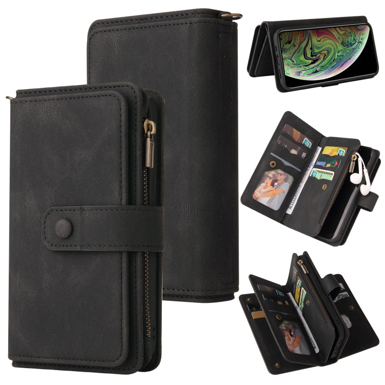 Skin Feel PU + TPU Horizontal Flip Leather Case with Holder & 15 Cards Slot & Wallet & Zipper Pocket & Lanyard, For iPhone 12 mini, For iPhone 11 Pro Max, For iPhone 11 Pro, For iPhone 11, For iPhone X / XS, For iPhone XS Max