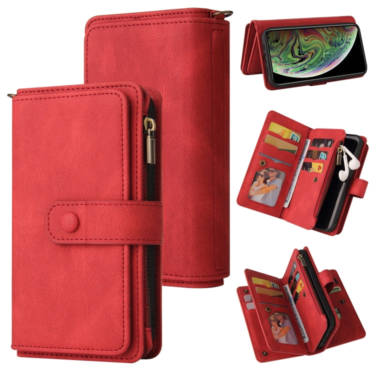 Skin Feel PU + TPU Horizontal Flip Leather Case with Holder & 15 Cards Slot & Wallet & Zipper Pocket & Lanyard, For iPhone 12 mini, For iPhone 11 Pro Max, For iPhone 11 Pro, For iPhone 11, For iPhone X / XS, For iPhone XS Max