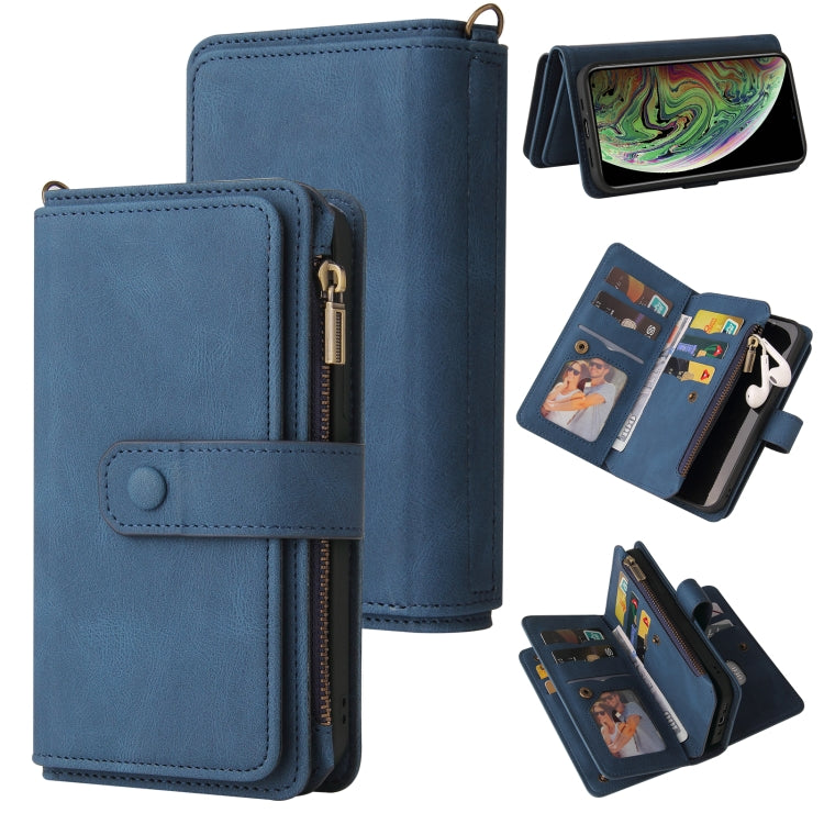 Skin Feel PU + TPU Horizontal Flip Leather Case with Holder & 15 Cards Slot & Wallet & Zipper Pocket & Lanyard, For iPhone 12 mini, For iPhone 11 Pro Max, For iPhone 11 Pro, For iPhone 11, For iPhone X / XS, For iPhone XS Max