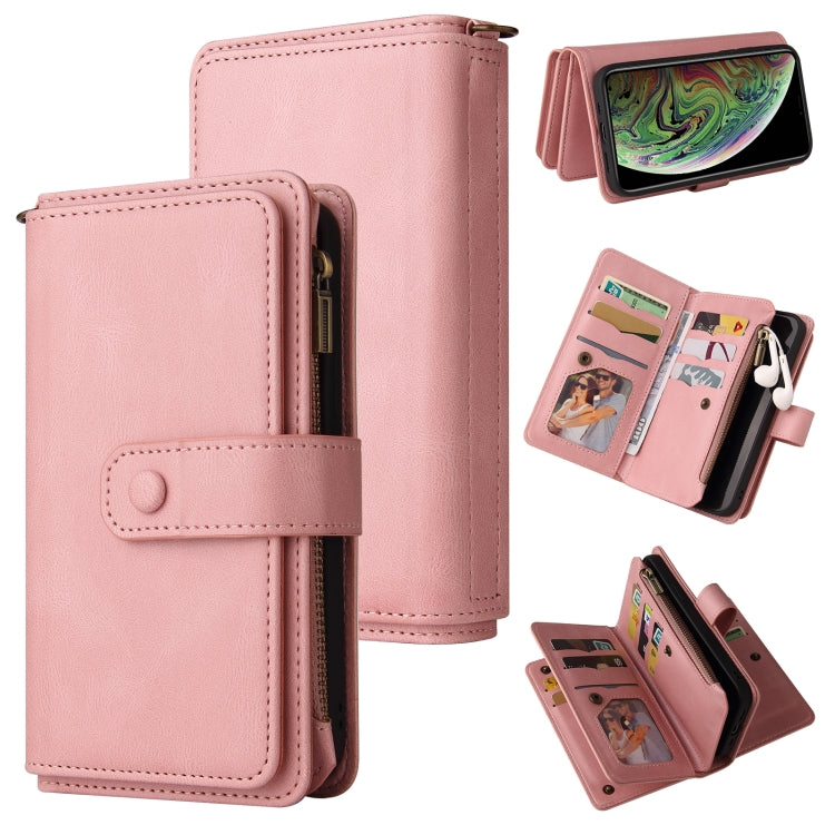 Skin Feel PU + TPU Horizontal Flip Leather Case with Holder & 15 Cards Slot & Wallet & Zipper Pocket & Lanyard, For iPhone 12 mini, For iPhone 11 Pro Max, For iPhone 11 Pro, For iPhone 11, For iPhone X / XS, For iPhone XS Max
