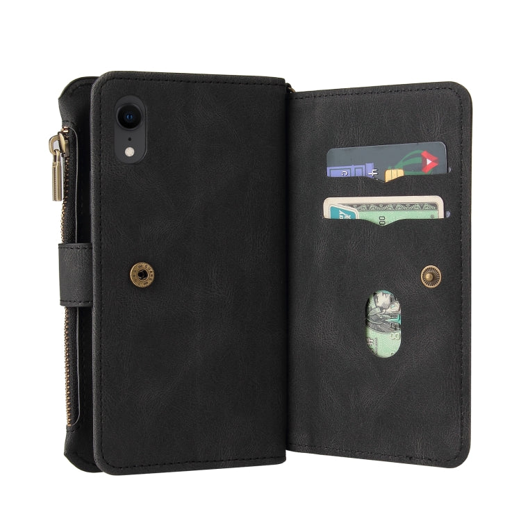 Skin Feel PU + TPU Horizontal Flip Leather Case with Holder & 15 Cards Slot & Wallet & Zipper Pocket & Lanyard, For iPhone XR, For iPhone SE 2022 / SE 2020 / 8 / 7, For iPhone 8 Plus & 7 Plus