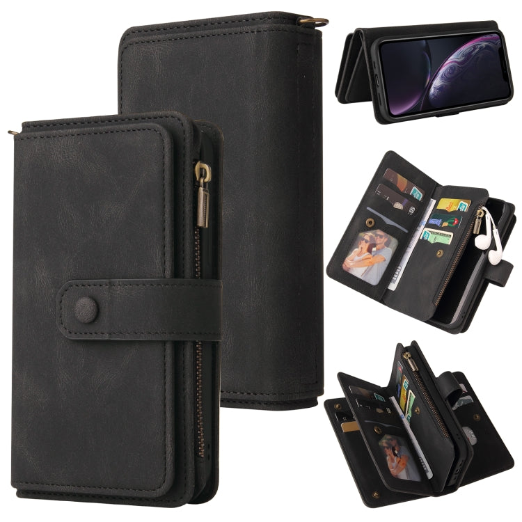 Skin Feel PU + TPU Horizontal Flip Leather Case with Holder & 15 Cards Slot & Wallet & Zipper Pocket & Lanyard, For iPhone XR, For iPhone SE 2022 / SE 2020 / 8 / 7, For iPhone 8 Plus & 7 Plus