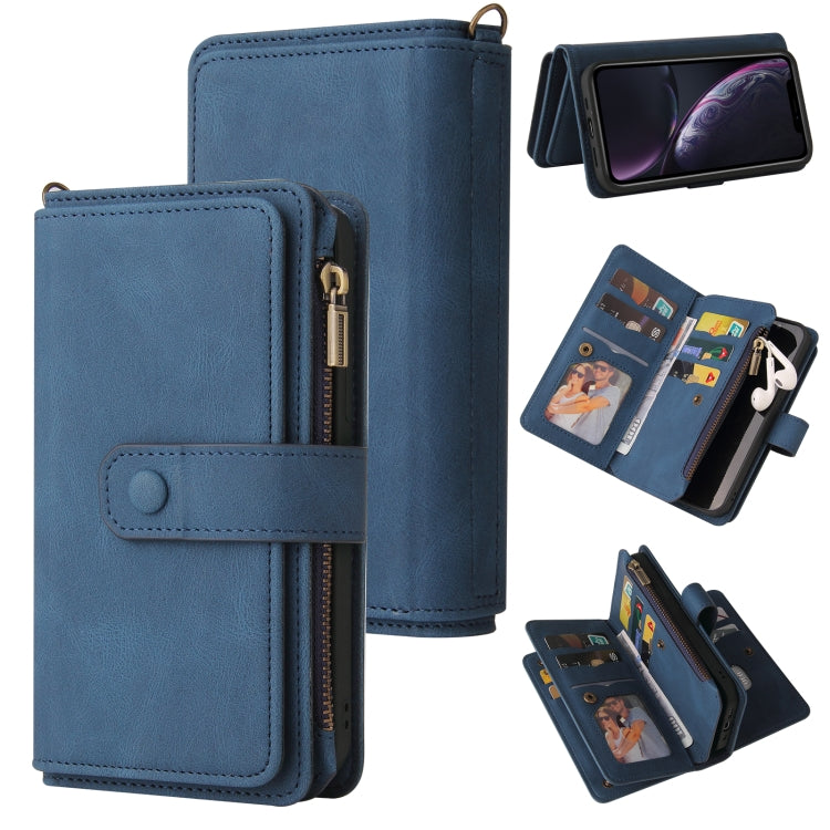 Skin Feel PU + TPU Horizontal Flip Leather Case with Holder & 15 Cards Slot & Wallet & Zipper Pocket & Lanyard, For iPhone XR, For iPhone SE 2022 / SE 2020 / 8 / 7, For iPhone 8 Plus & 7 Plus