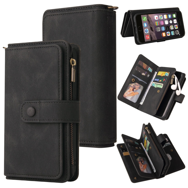 Skin Feel PU + TPU Horizontal Flip Leather Case with Holder & 15 Cards Slot & Wallet & Zipper Pocket & Lanyard, For iPhone XR, For iPhone SE 2022 / SE 2020 / 8 / 7, For iPhone 8 Plus & 7 Plus