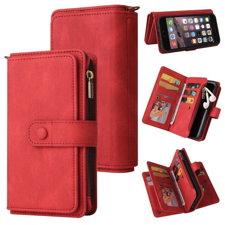 Skin Feel PU + TPU Horizontal Flip Leather Case with Holder & 15 Cards Slot & Wallet & Zipper Pocket & Lanyard, For iPhone XR, For iPhone SE 2022 / SE 2020 / 8 / 7, For iPhone 8 Plus & 7 Plus