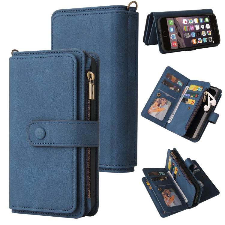 Skin Feel PU + TPU Horizontal Flip Leather Case with Holder & 15 Cards Slot & Wallet & Zipper Pocket & Lanyard, For iPhone XR, For iPhone SE 2022 / SE 2020 / 8 / 7, For iPhone 8 Plus & 7 Plus
