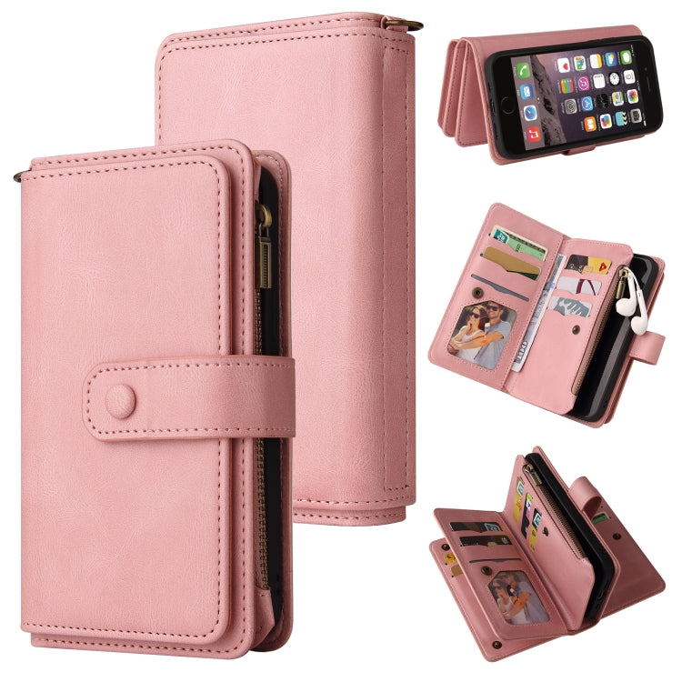 Skin Feel PU + TPU Horizontal Flip Leather Case with Holder & 15 Cards Slot & Wallet & Zipper Pocket & Lanyard, For iPhone XR, For iPhone SE 2022 / SE 2020 / 8 / 7, For iPhone 8 Plus & 7 Plus