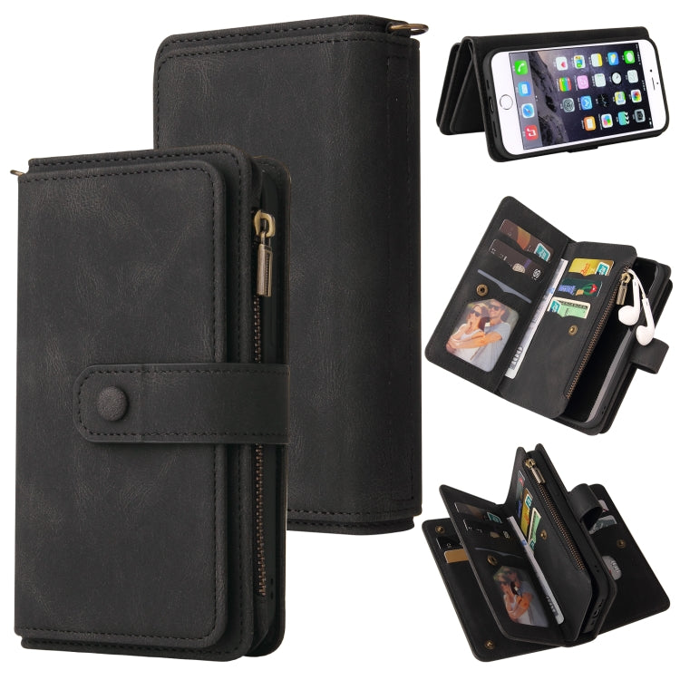 Skin Feel PU + TPU Horizontal Flip Leather Case with Holder & 15 Cards Slot & Wallet & Zipper Pocket & Lanyard, For iPhone XR, For iPhone SE 2022 / SE 2020 / 8 / 7, For iPhone 8 Plus & 7 Plus