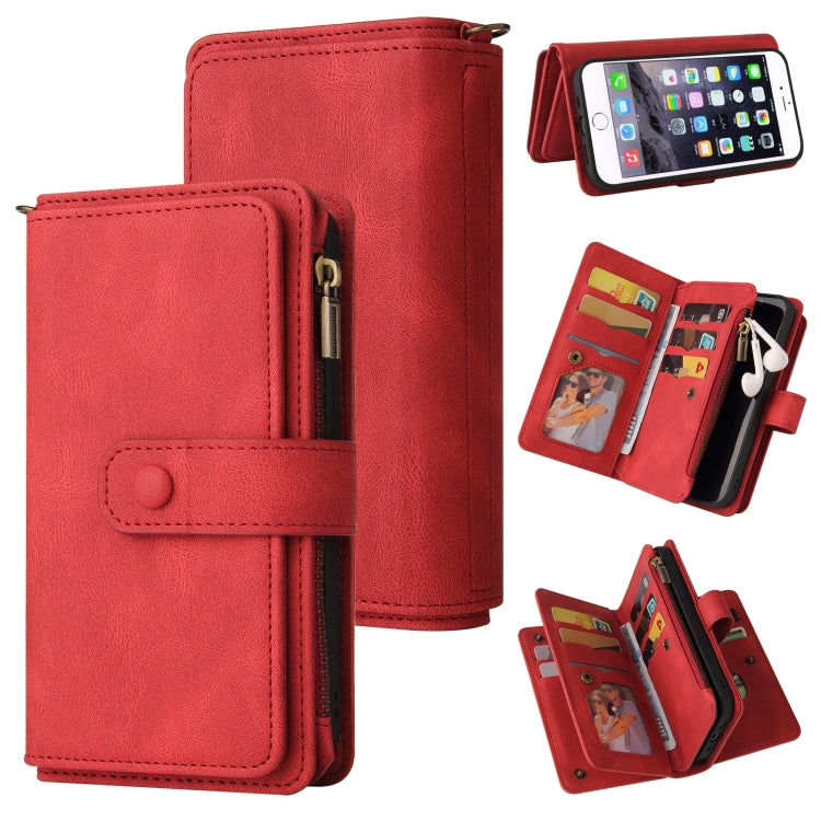 Skin Feel PU + TPU Horizontal Flip Leather Case with Holder & 15 Cards Slot & Wallet & Zipper Pocket & Lanyard, For iPhone XR, For iPhone SE 2022 / SE 2020 / 8 / 7, For iPhone 8 Plus & 7 Plus