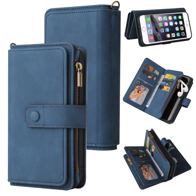 Skin Feel PU + TPU Horizontal Flip Leather Case with Holder & 15 Cards Slot & Wallet & Zipper Pocket & Lanyard, For iPhone XR, For iPhone SE 2022 / SE 2020 / 8 / 7, For iPhone 8 Plus & 7 Plus