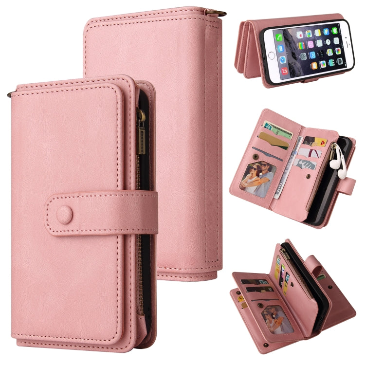 Skin Feel PU + TPU Horizontal Flip Leather Case with Holder & 15 Cards Slot & Wallet & Zipper Pocket & Lanyard, For iPhone XR, For iPhone SE 2022 / SE 2020 / 8 / 7, For iPhone 8 Plus & 7 Plus